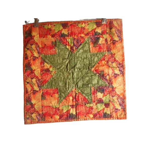 Hand quilted Fall decor wall hanging table Green orange Amish quilt Pattern - Picture 1 of 4